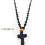 Κομποσκοίνια λαιμού μαύρα με 50 κόμπους φέρει σταυρό με κόμπους και ξύλινες χάντρες