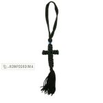 Σταυρός ιδανικός για το αυτοκίνητο ή την μοτοσυκλέτα μαύρο φτιαγμένο με τη τεχνική μακραμέ