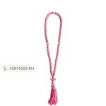 Κομποσκοίνια φλος ροζ με 100 κόμπους φέρει σταυρό με κόμπους και λευκή χάντρα